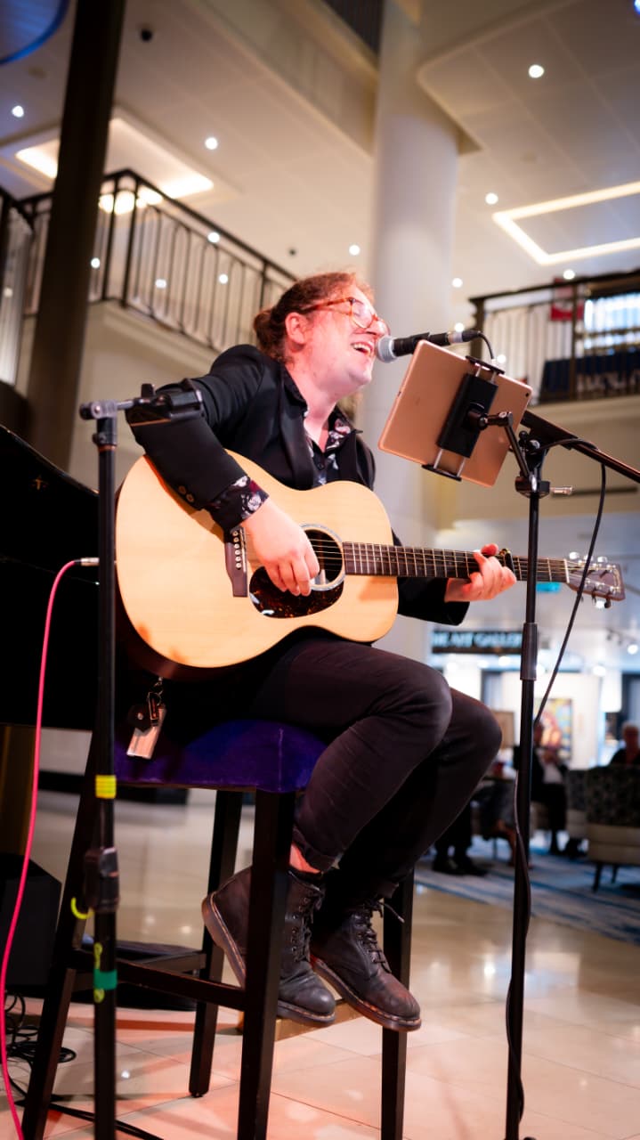Piper Murray playing in a cruise ship atrium